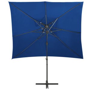 Umbrelă în consolă cu înveliș dublu, albastru azuriu 250×250 cm