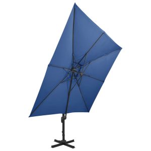Umbrelă în consolă cu înveliș dublu, albastru azur, 300×300 cm