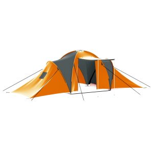 Cort camping, 9 persoane, gri și portocaliu, material textil