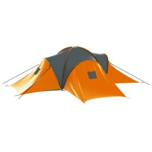 Cort camping, 9 persoane, gri și portocaliu, material textil