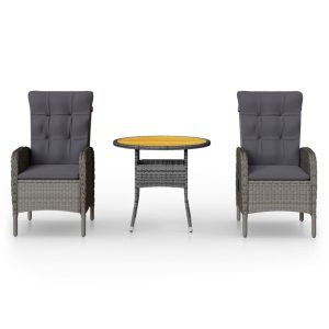 Set bistro de grădină, 3 piese, gri, poliratan