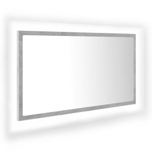 Oglindă de baie cu LED, gri beton, 80×8,5×37 cm, acril