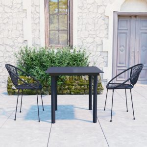 Set mobilier de exterior, 3 piese, negru, ratan PVC