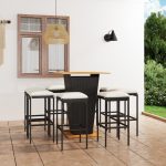 Set mobilier bar de grădină cu perne, 9 piese, negru, poliratan