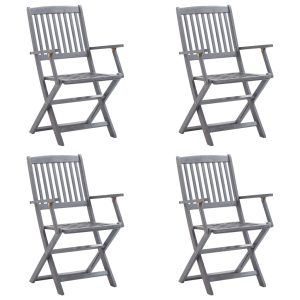 Scaune pliabile de exterior, cu perne, 4 buc. lemn masiv acacia