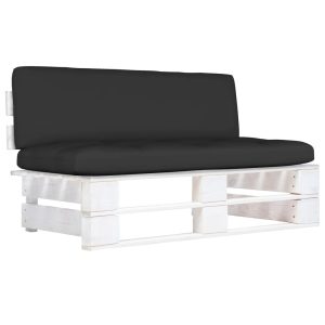 Canapea de mijloc de grădină din paleți, alb, lemn pin tratat