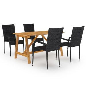 Set mobilier de grădină, 5 piese, negru