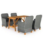 Set de masă pentru grădină, 5 piese, gri deschis
