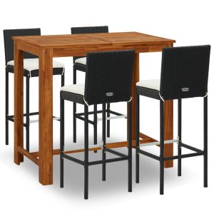 Set mobilier bar de grădină cu perne, 5 piese, negru