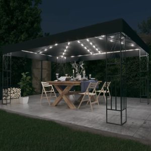 Pavilion cu șir de lumini LED, antracit, 3×4 m, țesătură