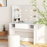 Masă de machiaj cu lumini LED, alb, 100x40x135 cm, MDF