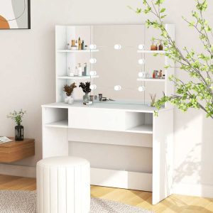 Masă de machiaj cu lumini LED, alb, 100x40x135 cm, MDF