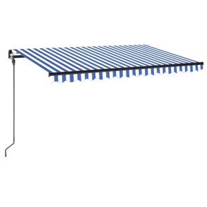 Copertină retractabilă manual cu LED, albastru&alb, 400×300 cm