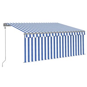 Copertină retractabilă automat cu stor, albastru&alb, 3,5×2,5 m