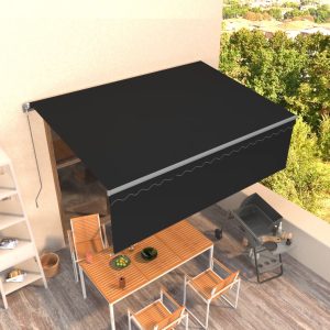 Copertină retractbilă manual cu stor, antracit, 4×3 m