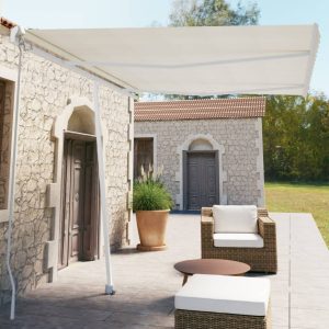 Copertină autonomă retractabilă manual, crem, 350×250 cm