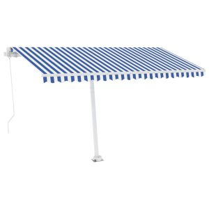 Copertină retractabilă manual cu LED, albastru & alb 400×300 cm