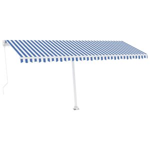 Copertină retractabilă manual cu LED, albastru & alb 500×300 cm