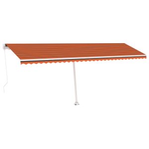 Copertină retractabilă manual, LED, portocaliu&maro, 600×300 cm