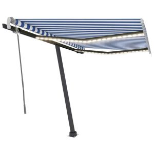 Copertină retractabilă manual cu LED, albastru&alb, 350×250 cm