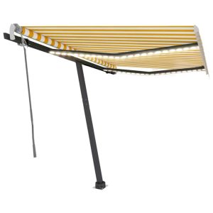 Copertină retractabilă manual cu LED, galben și alb, 350×250 cm