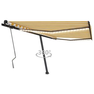 Copertină retractabilă manual cu LED, galben și alb, 450×300 cm
