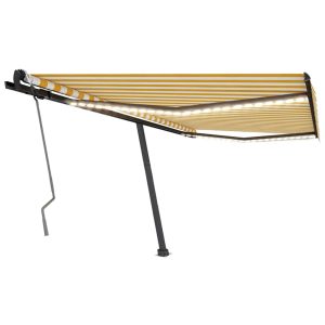 Copertină retractabilă manual cu LED, galben și alb, 450×300 cm
