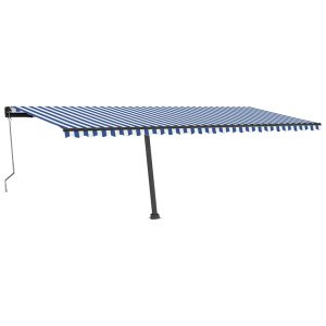 Copertină autonomă retractabilă automat albastru&alb 600×350 cm