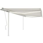Copertină retractabilă manual, cu LED, crem, 4,5×3 m