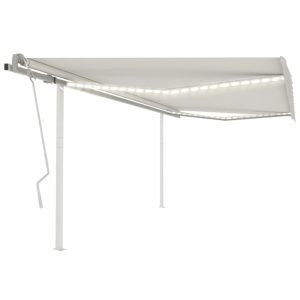 Copertină retractabilă manual, cu LED, crem, 4,5×3 m