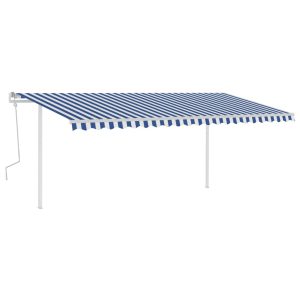 Copertină retractabilă manual, cu stâlpi, albastru & alb, 5×3 m