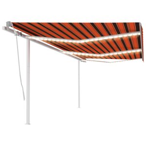 Copertină retractabilă manual cu LED, portocaliu/maro, 6×3 m