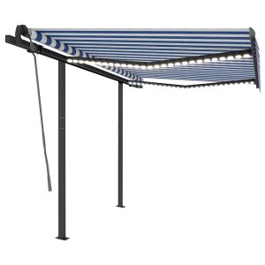 Copertină retractabilă manual cu LED, albastru & alb 3,5×2,5 m