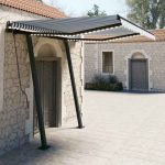 Copertină retractabilă manual cu LED, albastru & alb 3,5×2,5 m