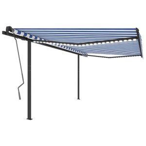 Copertină retractabilă manual, cu LED, albastru & alb 4,5×3 m