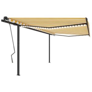 Copertină retractabilă manual, cu LED, galben și alb, 4,5×3 m