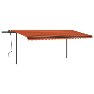 Copertină retractabilă manual, cu stâlpi, portocaliu/maro 5×3 m