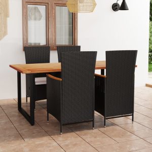 Set mobilier de grădină cu perne, 5 piese, negru, poliratan
