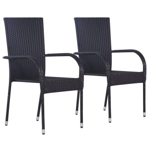 Set mobilier de grădină, 3 piese, negru, poliratan