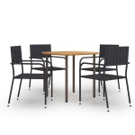 Set mobilier de grădină, 5 piese, negru, poliratan