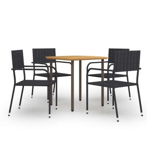 Set mobilier de grădină, 5 piese, negru, poliratan