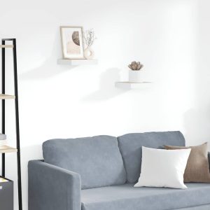 Rafturi perete suspendate 2 buc. alb/stejar 23×23,5×3,8 cm MDF