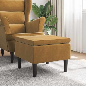 Scaun cu picioare din lemn, maro, catifea