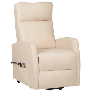 Fotoliu de masaj cu ridicare, crem, material textil
