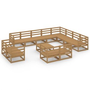 Set mobilier de grădină, 13 piese, maro miere, lemn masiv pin