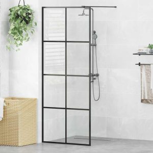 Paravan de duș walk-in negru 80×195 cm sticlă ESG transparentă