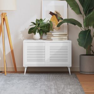 Uși dulap design lambriu 2 buc. alb 39,5×39,4 cm lemn masiv pin