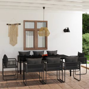 Set de mobilier pentru grădină, 9 piese, negru