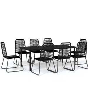 Set de mobilier pentru grădină, 9 piese, negru