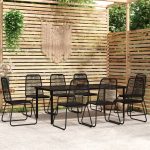 Set de mobilier pentru grădină, 9 piese, negru